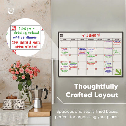 Magnetic Fridge Whiteboard Calendar by Smart Panda - Perfect Month Planner, Memo or Event Reminder for Adults and Children - Notice Board - Monthly