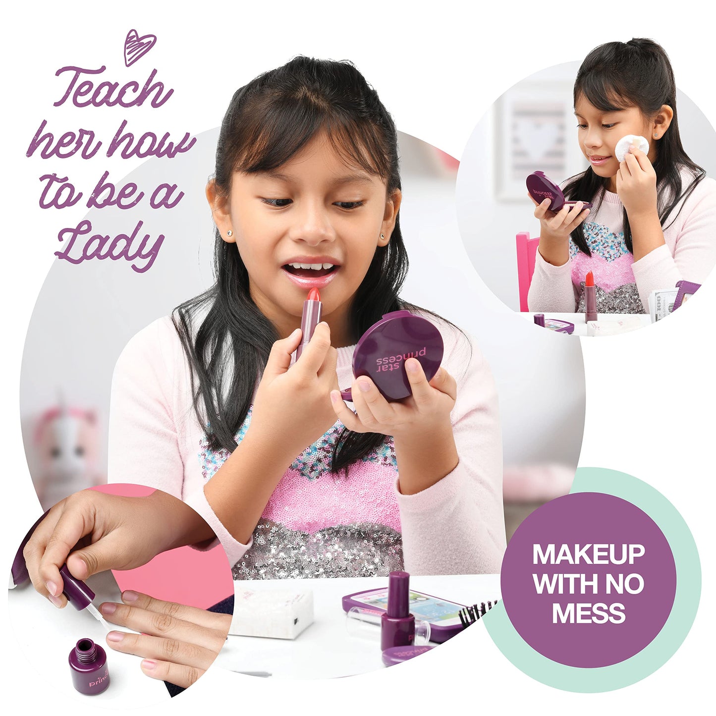 Little Girls Purse with Accessories and Pretend Makeup for Toddlers - My First Purse Set Includes Handbag, Phone, Wallet, Play Makeup and More Pretend Play Toys for Girl Age 3 +, Great Gift for GirlS