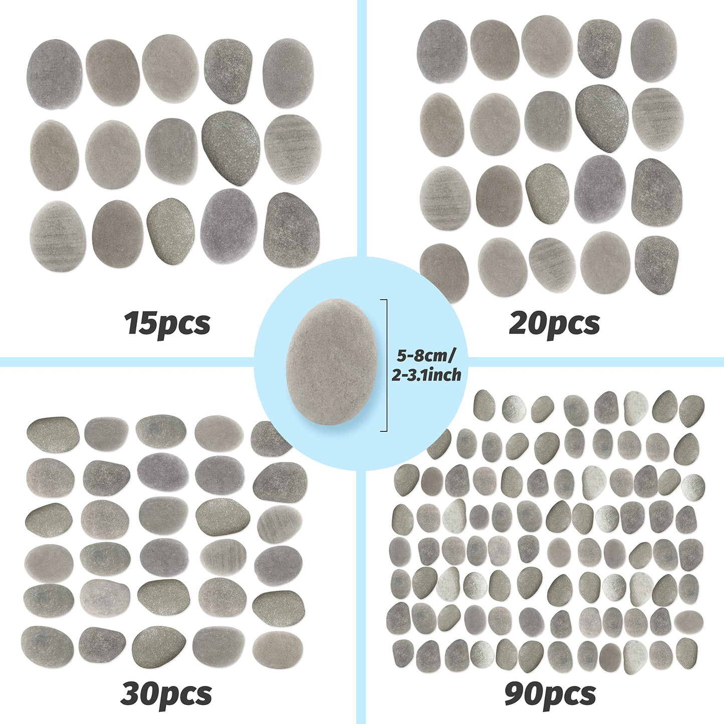 DALTACK 15 Pcs Large Rocks for Painting, Natural River Rocks, Flat River Rocks, 2-3 Inches Stones for Arts & Crafting