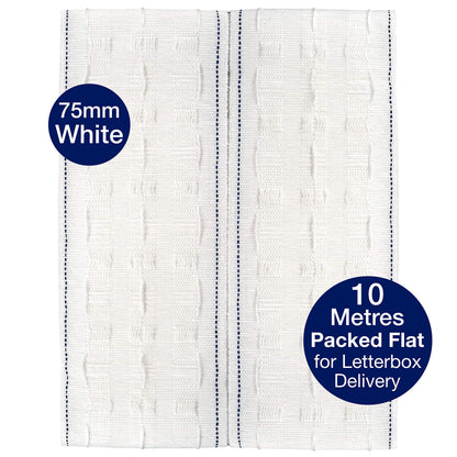 The Bead Shop Curtain Tape | White 75mm 3 Inch Header Tape 10 metres | Heading Tape for Pencil Pleat Curtains, Wave Curtains | Supplied A UK Brand