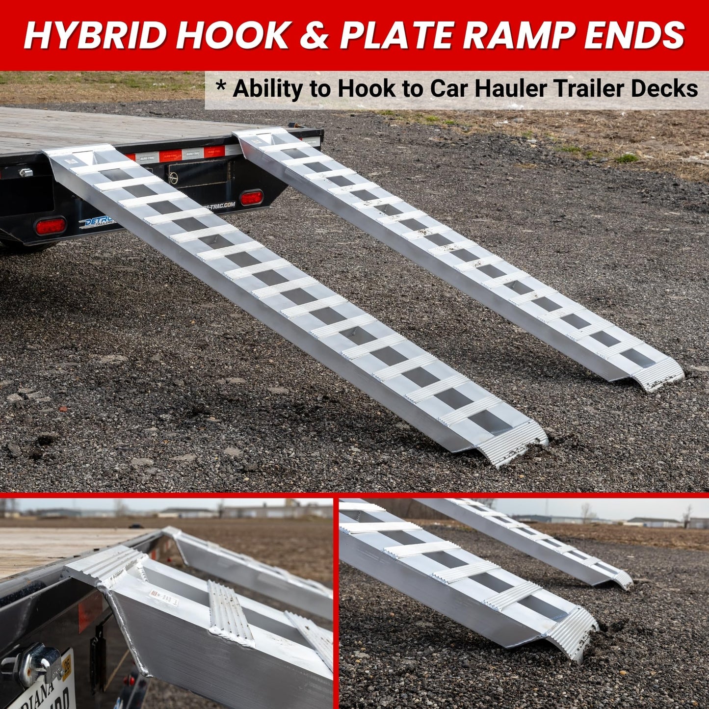 GEN-Y Hitch Heavy Duty Aluminum Loading Ramps - Set of 2, 10 Feet Long x 15 Inches Wide, 10000 lbs Capacity, Hybrid Hook and Plate Ends, Serrated Cross Rungs for Maximum Traction