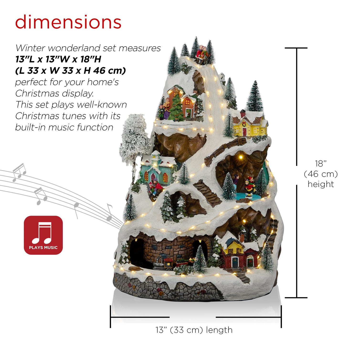 Alpine Corporation 18"H Indoor Animated Winter Wonderland Christmas Tabletop Decor with and Warm White LED Lights and Music, Holiday Display