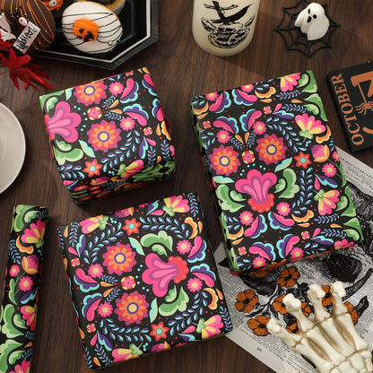 JarThenaAMCS Halloween Wrapping Paper -Mini Roll- 17in x 32.8Ft Day of The Dead Mexican Floral Gift Wrap Paper for Party Wrapping Supplies