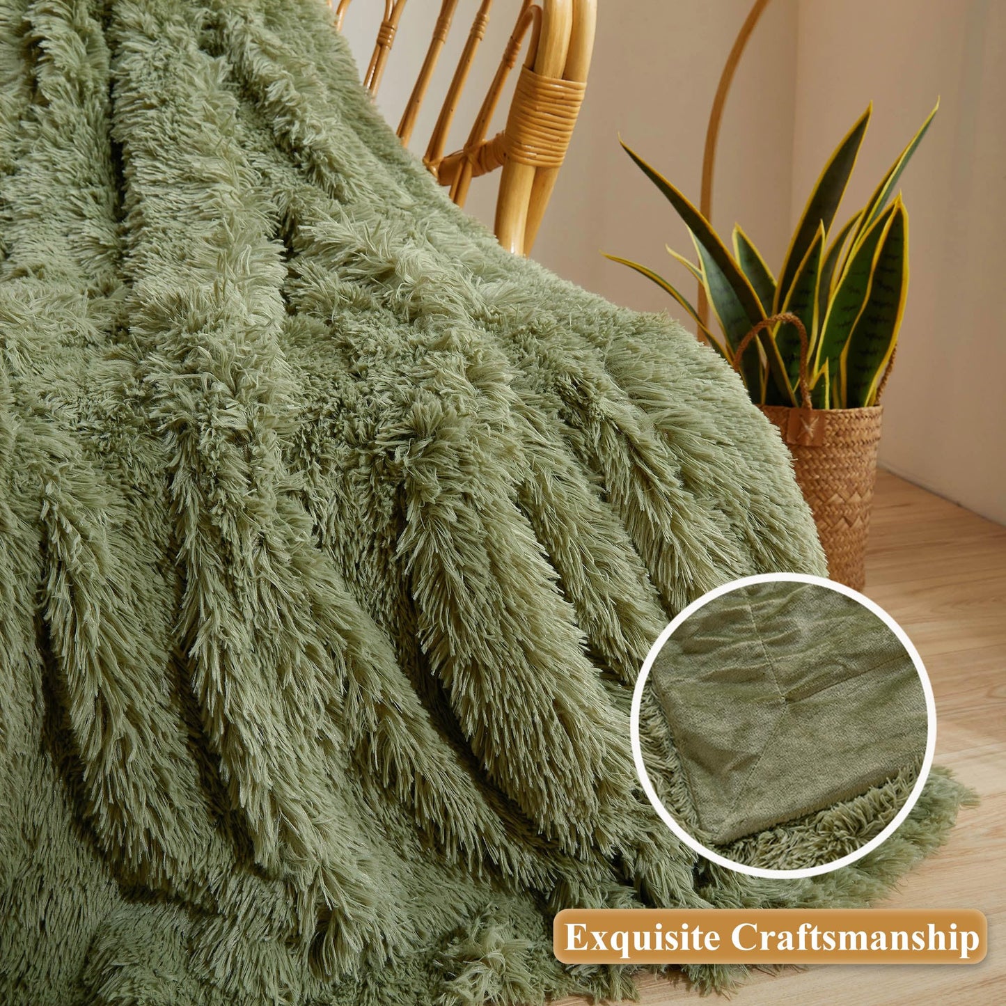 XeGe Luxury Faux Fur Throw, Moss Green Soft 50x60 Fluffy Blanket, Shaggy Plush Decorative Couch Throw, Cute Furry Throw Fuzzy Office Lap Blanket for Bedroom Living Room, Sage Green
