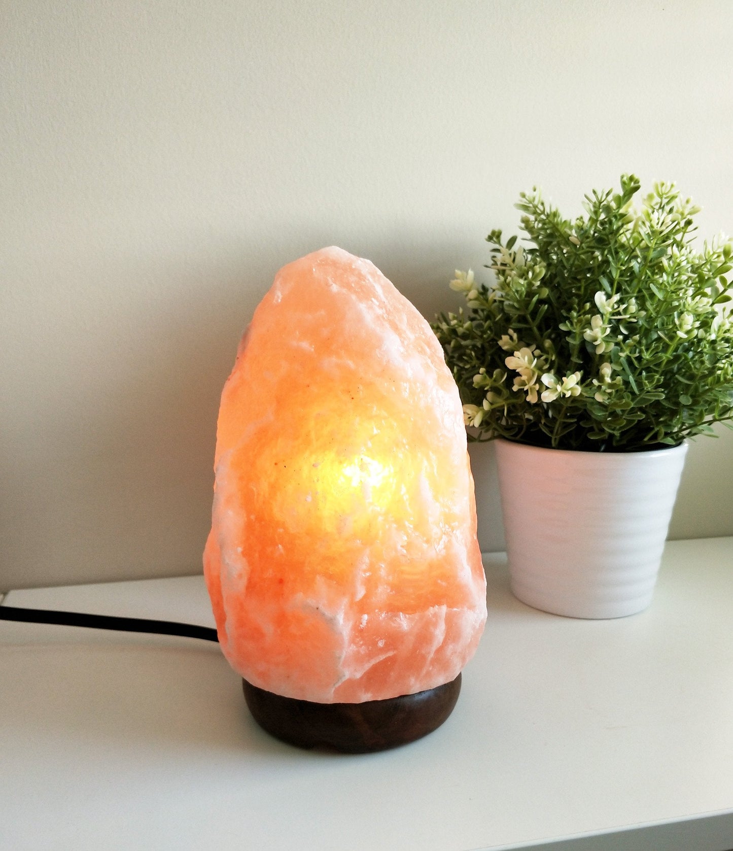 Himalayan Salt Lamp on Genuine Neem Wood Base, Natural Shape, 5-9"