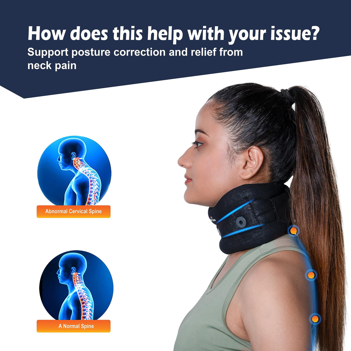 Wonder Care Neck Brace for Sleeping - Cervical Collar Relief Neck Pain and Neck Support Soft Foam, Relief of Cervical Spine Pressure for Women & Men (Black, X-Large, 3.7" Depth)
