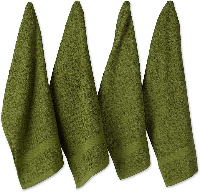 DII Basic Terry Collection Waffle Dishtowel Set, Solid Antique Green, 4 Piece