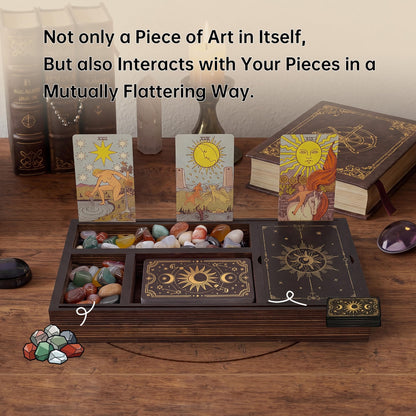 Tarot Card Holder Wooden Crystal Tray, Tarot Card Box and Wiccan Supplies, Witchcraft Altar Supplies Pagan Tarot Box Decor Witchy Gifts Meditation Accessories Witch Stuff Astrology Decor