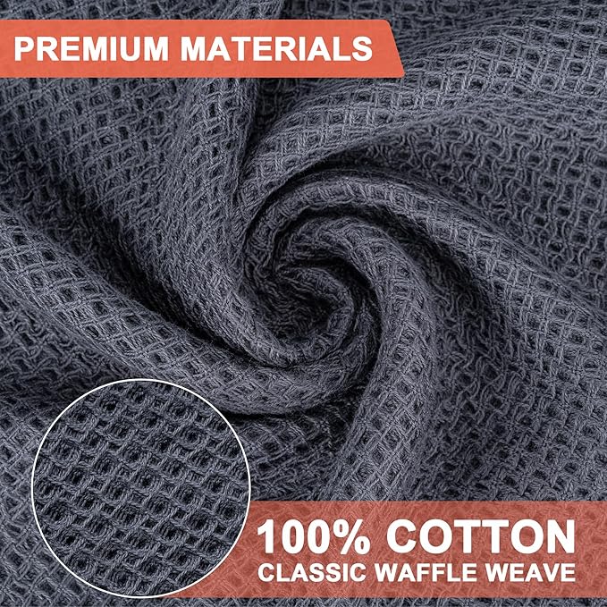 BOOMIBOO 6-Pack Kitchen Dish Cloths, 100% Cotton Waffle Weave, Ultra Soft
