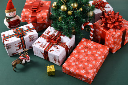 Sikiweiter Christmas Wrapping Paper Rolls -Mini Roll 17 Inch X 33 Feet - Reversible Plaid Reindeer and Snowflake Design Wrapping Paper(Christmas)