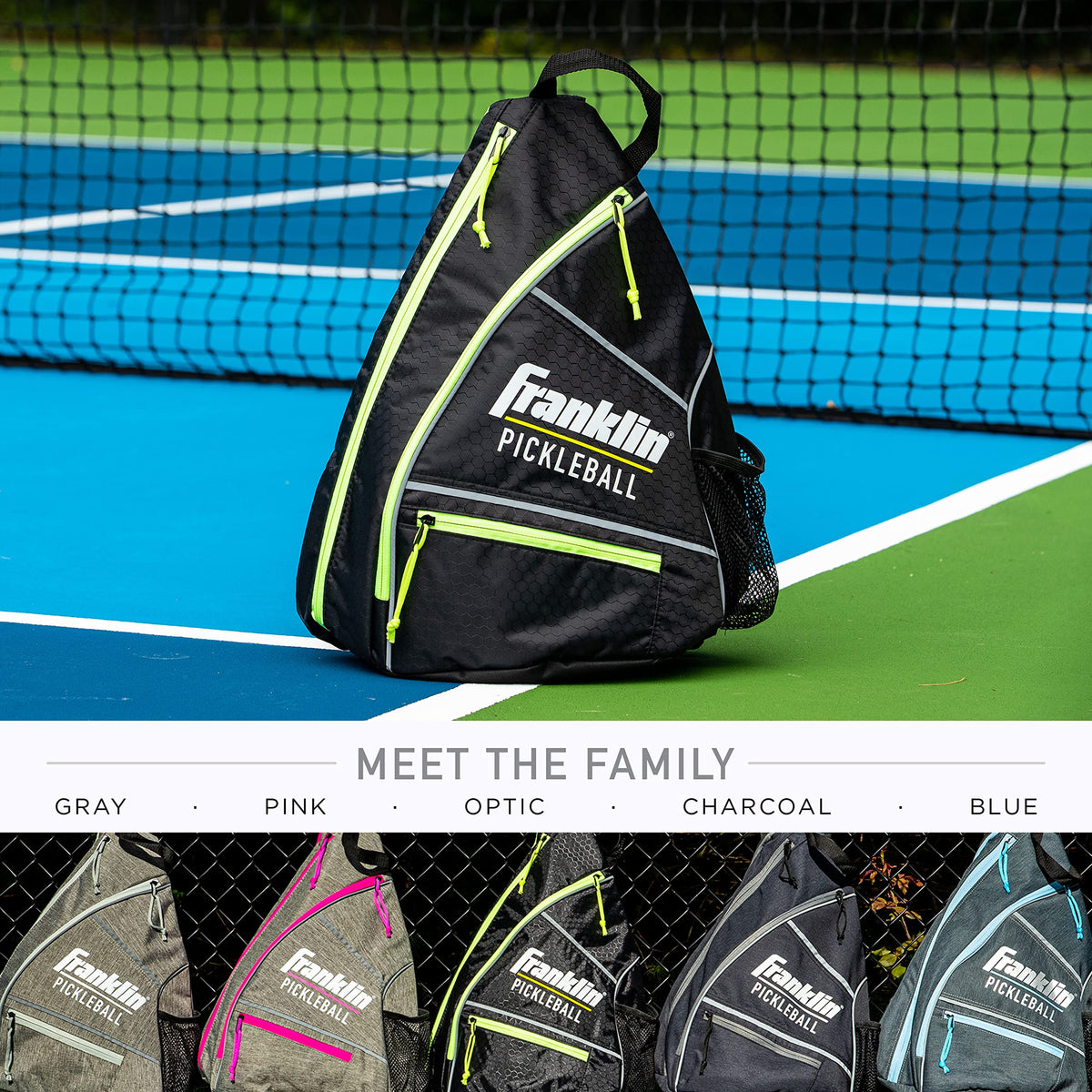 Franklin Sports Pickleball Bags - Pickleball Sling Bag Backpack for Gear + Equipment - Pickleball Bag for Men + Women - Holds Paddles, Pickleballs + Accessories - Black/Optic