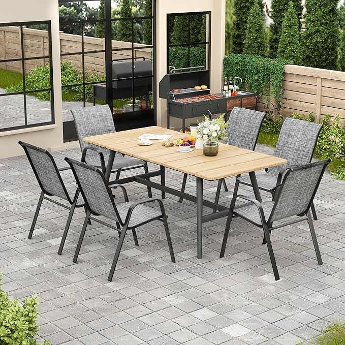 Patio Chairs Set of 4, Stackable Outdoor Dining Chairs for All Weather Textilene Fabric & Metal Frame, Outdoor Chairs Set for Backyard Deck Garden (Grey, Set of 4)
