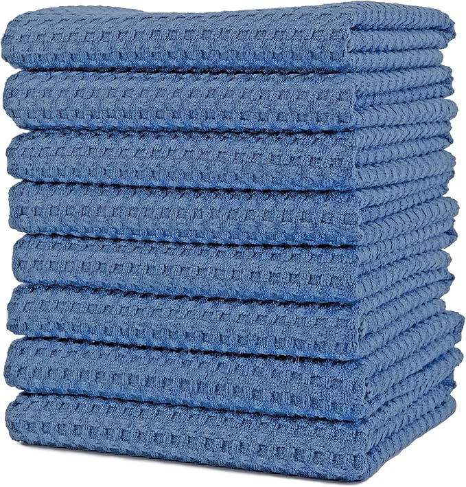 POLYTE Ultra Premium Microfiber Kitchen Dish Hand Towel Waffle Weave, 8 Pack