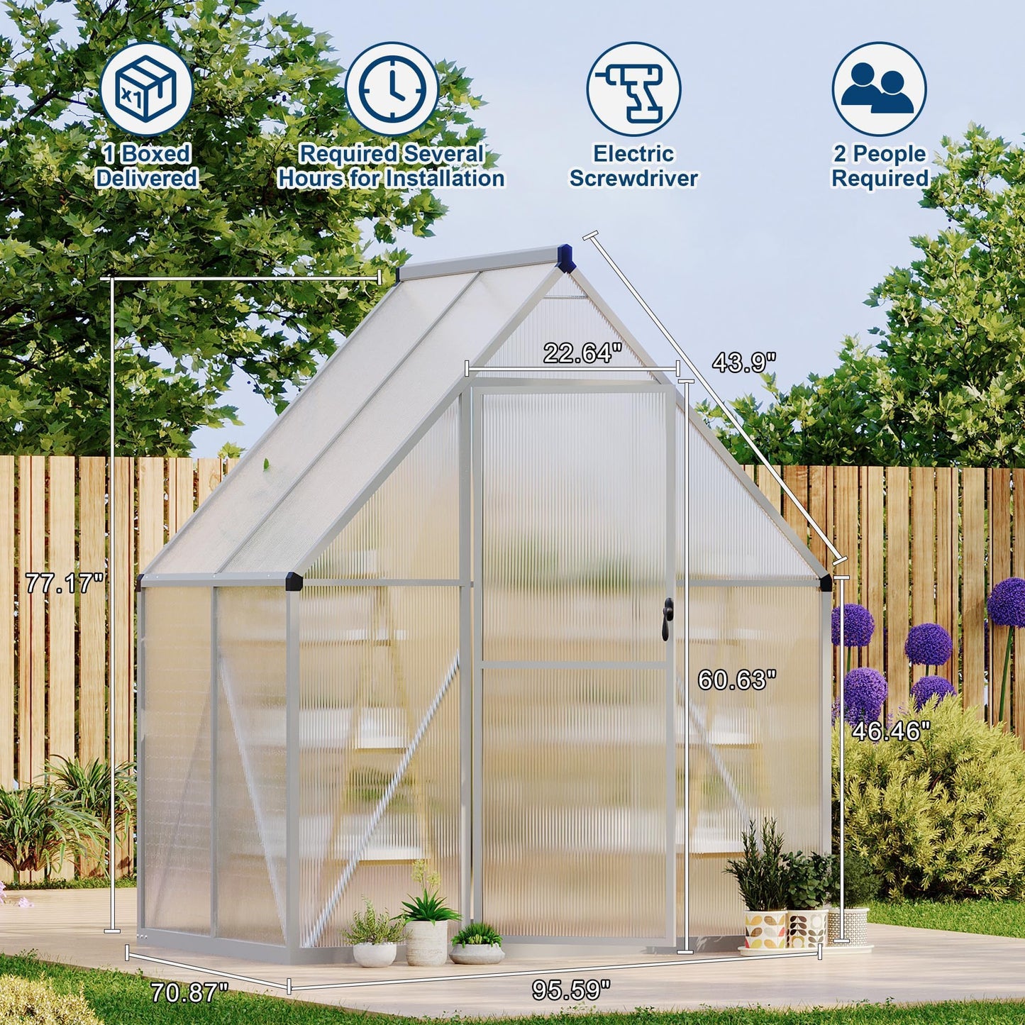 6×4 ft Outdoor Greenhouse, Large Walk in Greenhouses for Outdoors and Garden Planting, Enhanced Aluminum Frame, Quick Setup Structure, Green Houses for Outside Backyard, Garden, Patio, Silver