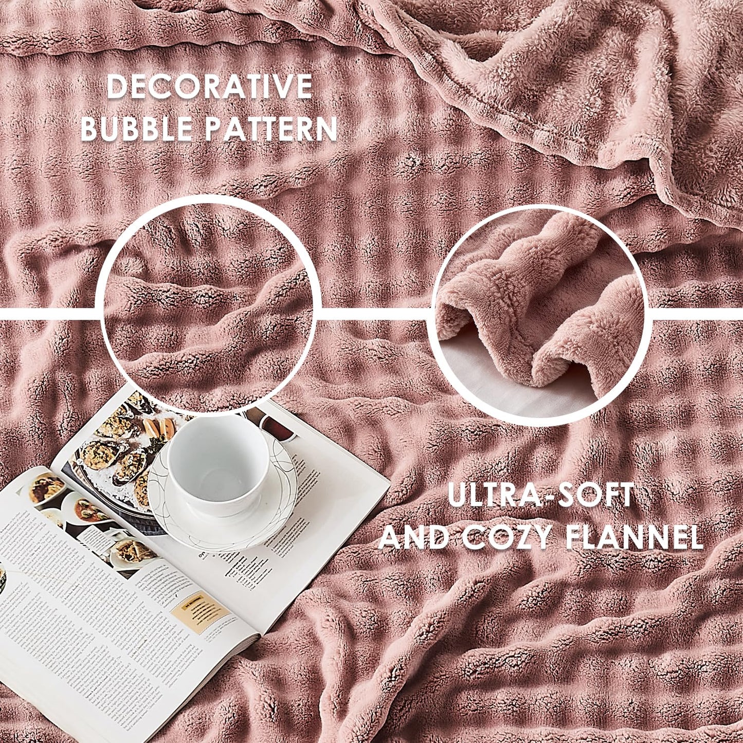 SOCHOW Dusty Pink Bubble Fleece Blanket for Couch, Super Soft Cozy Cute Throw Blanket for Women, Decorative Fuzzy Flannel Blanket, 60 x 80 Inches
