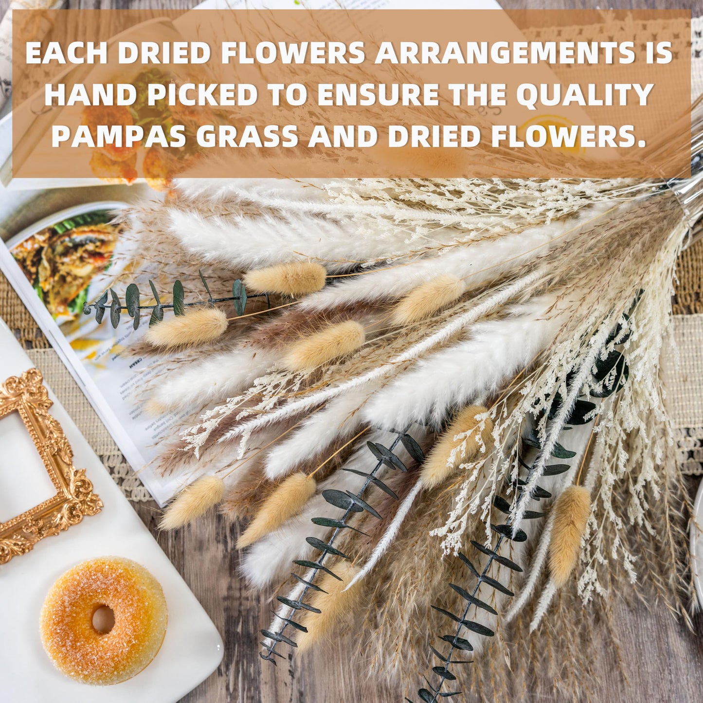 Boho Decor Pampas Grass and Eucalyptus Bouquet,7Kinds Dried Flowers,pompas Grass Dried Flowers Arrangement for Centerpiece Table ,Wedding,Home,Room,Rustic Decor