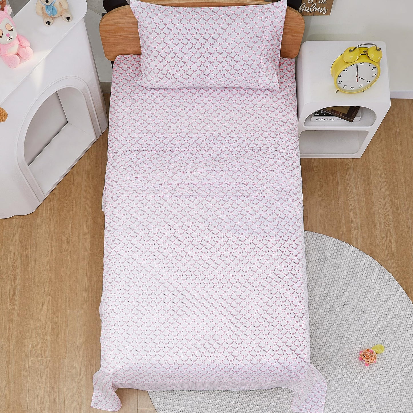 Softan Kids Bed Sheet Set, Girls Twin Size Kids Sheets, Microfiber Fitted Sheet and Pillowcase, Breathable and Silky Soft, 3 Piece Pink Bowknot Printed Twin Bed Sheet