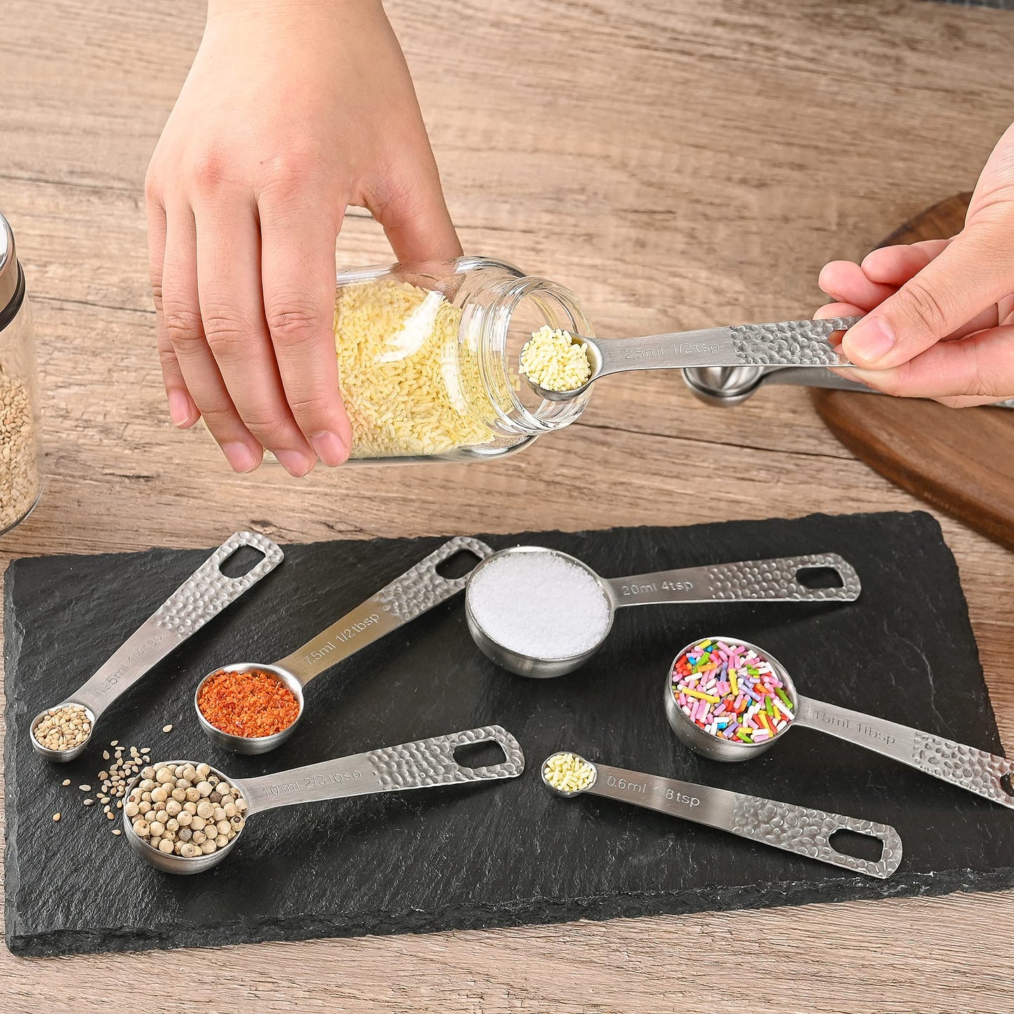 Smithcraft Measuring Spoons Set, 18/8 Stainless Steel Measuring Spoon Set 9 & Leveler, Metal Measuring Spoons for Baking, Kitchen Gadgets Measure Spoons, Measurement Spoons 1/8, 3/4, 4 tsp & 2/3 tbsp