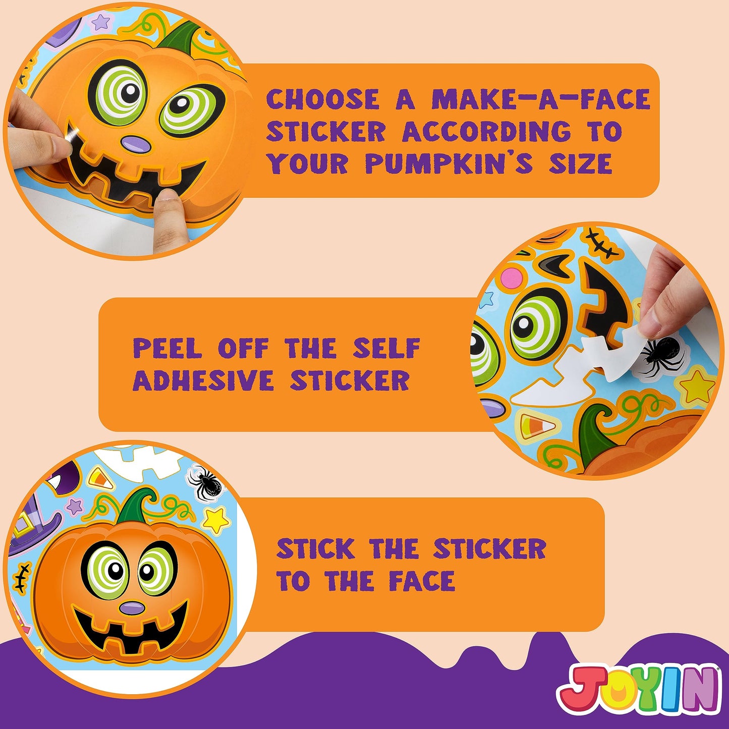 JOYIN 48 Pcs Halloween Pumpkin Stickers for Kids, Halloween Party Favor, Craft Party Supplies, Funny Sticker with Different Pumpkin Design, Classroom Activities Games Goodies Treat Gifts（Age 3+）