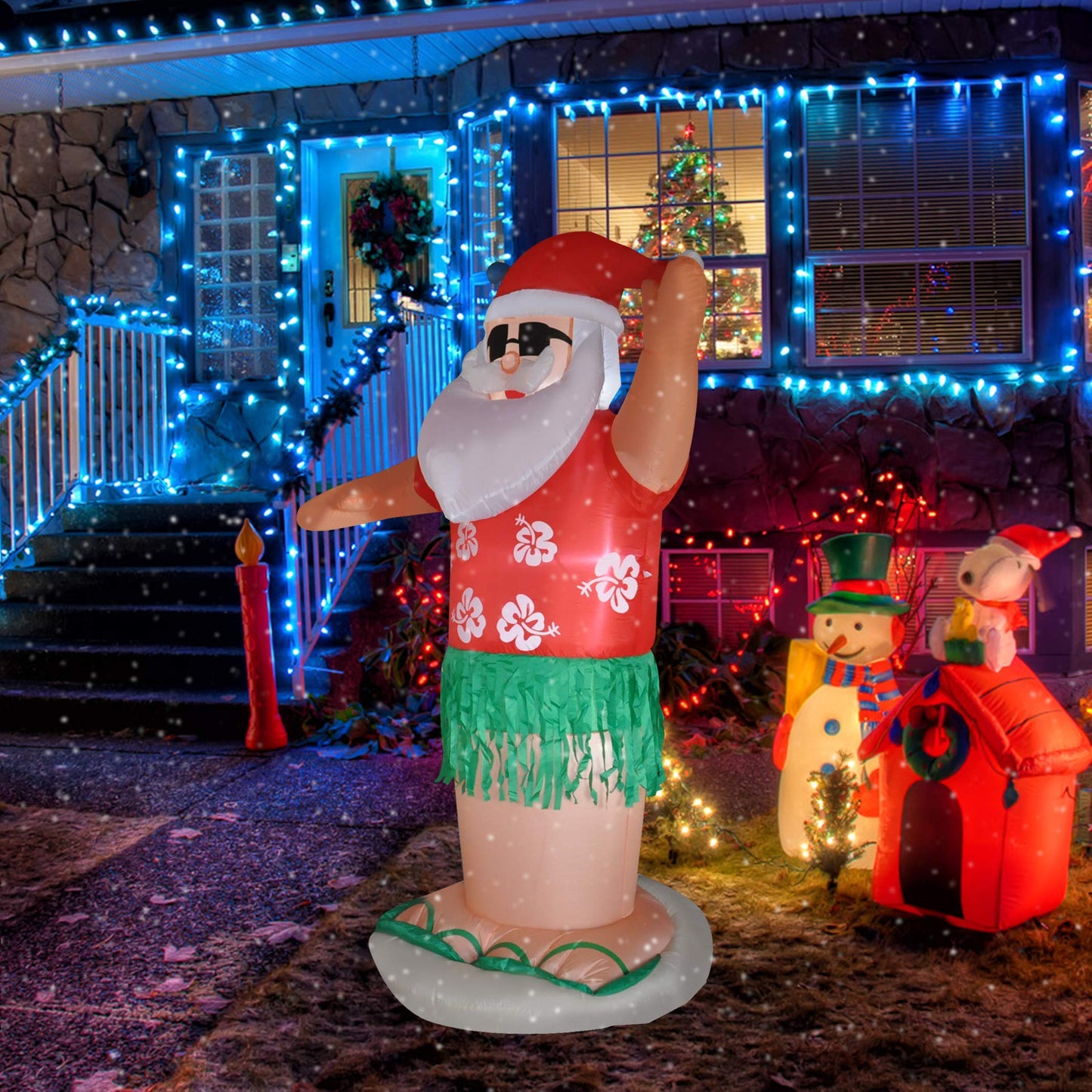 RETRO JUMP 7 Ft Christmas Inflatables Hawaiian Animated Hula Santa Inflatable Shaking Dance Santa Claus Led Lights Christmas Blow up Outdoor Lawn Yard Party Decor