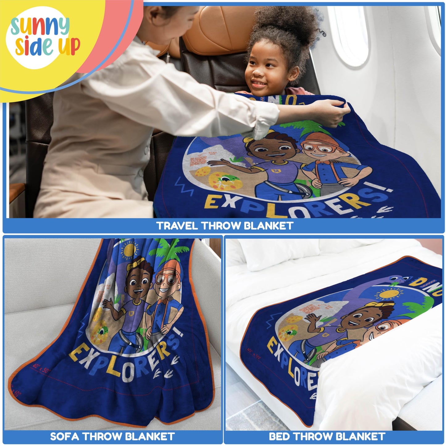 Sunny Side Up Kids Plush Throw Blanket – Soft & Comfy Throw for Couch or Bed – Cozy Home Décor for Living Room & Bedroom, Blue - Blippi, 40x50 - Travel Blanket