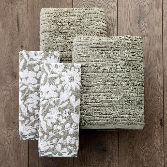 SKL Home CloudSoft/Bedford Floral 100% Cotton Luxury 4-Piece Towel Set