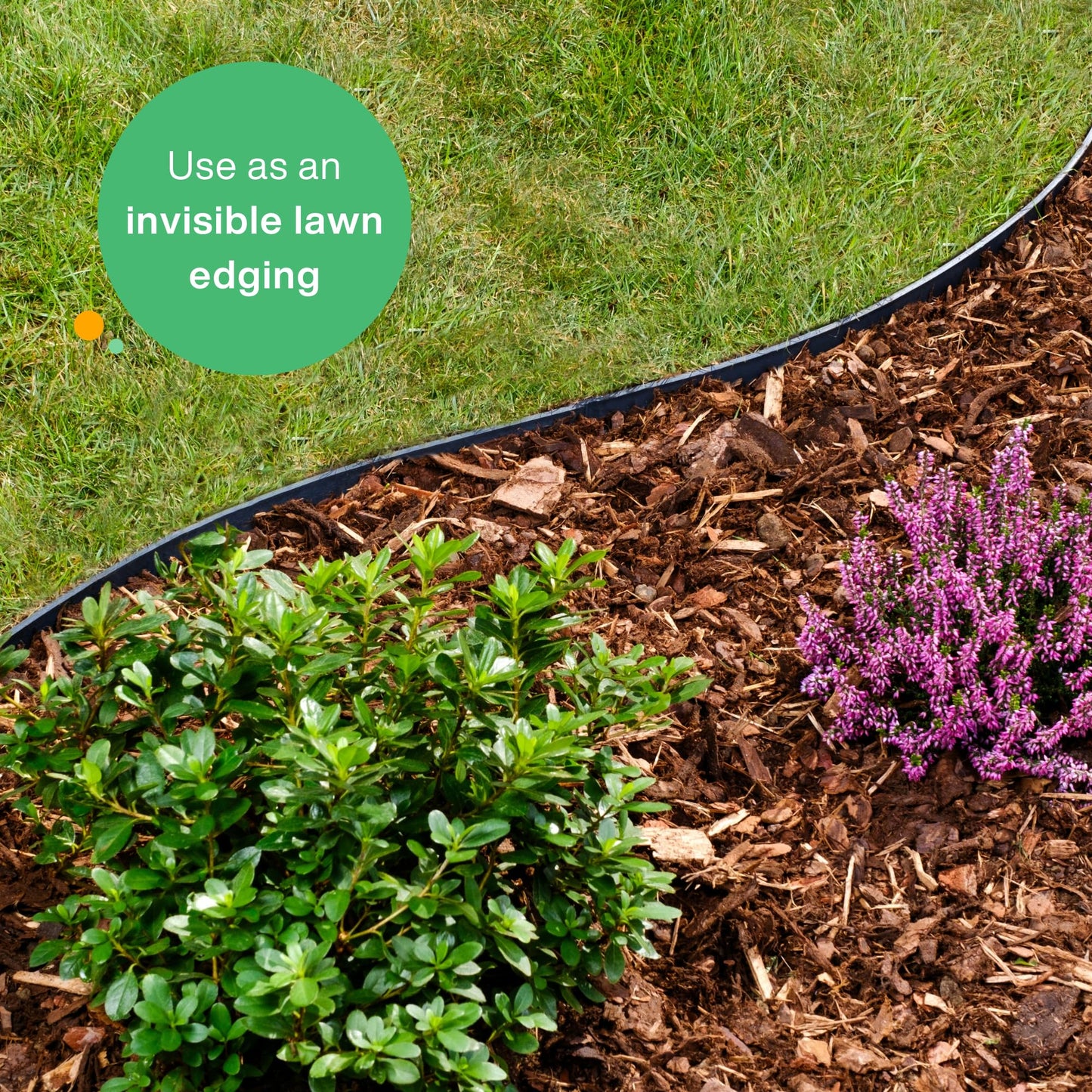 Flexible Lawn Edging 12 m - Invisible Plastic Garden Edge with 50 Securing Pegs - Easy to Use, Weather Resistant - Grass, Flowerbed & Path Border Edging, Height 55 mm, Black