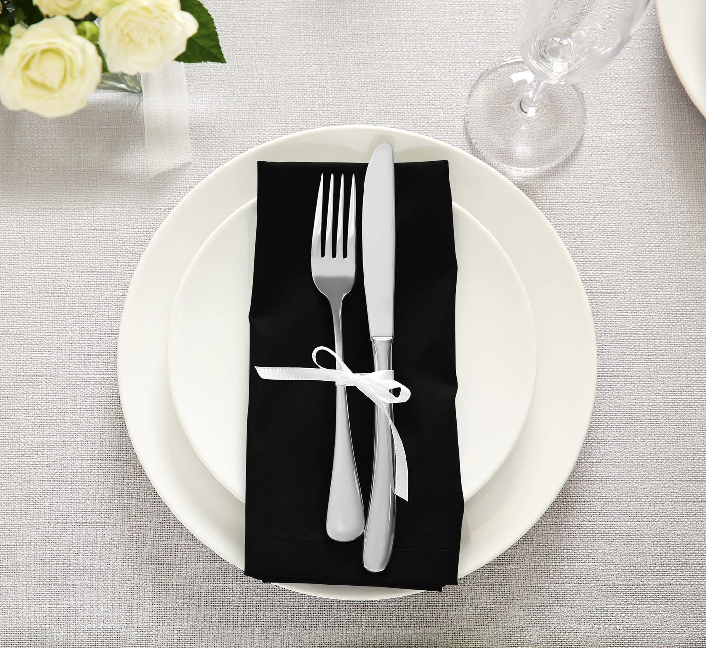 Utopia Kitchen Cloth Napkins [12 Pack] 46x46cm, Cotton Blend Washable and Reusable Table Dinner Napkins for Hotel, Lunch, Restaurant, Weddings, Event and Parties (Black)