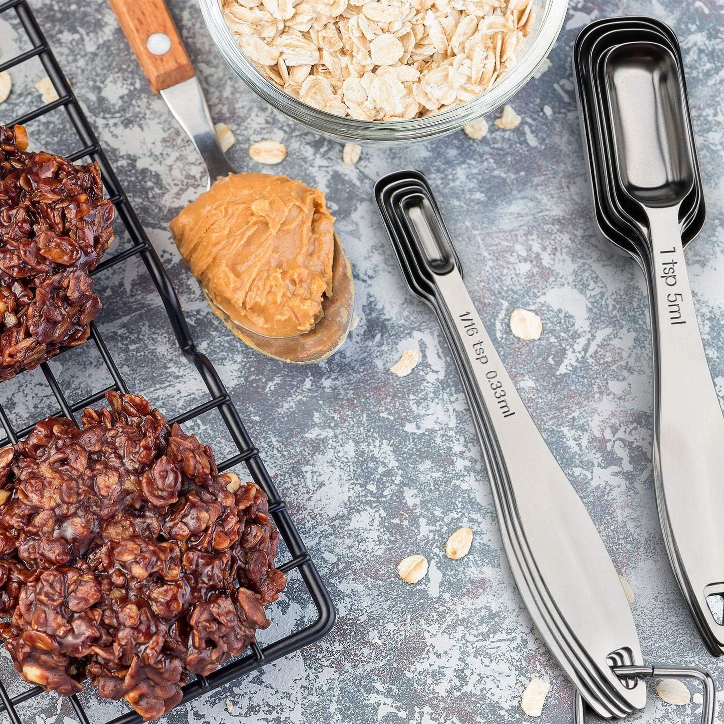 FANGSUN Narrow Measuring Spoons Set of 10, Heavy-Duty Stainless Steel Measuring Spoons with Long Handles & Engraved Measurements, Fits in Spice Jars, for Baking & Cooking