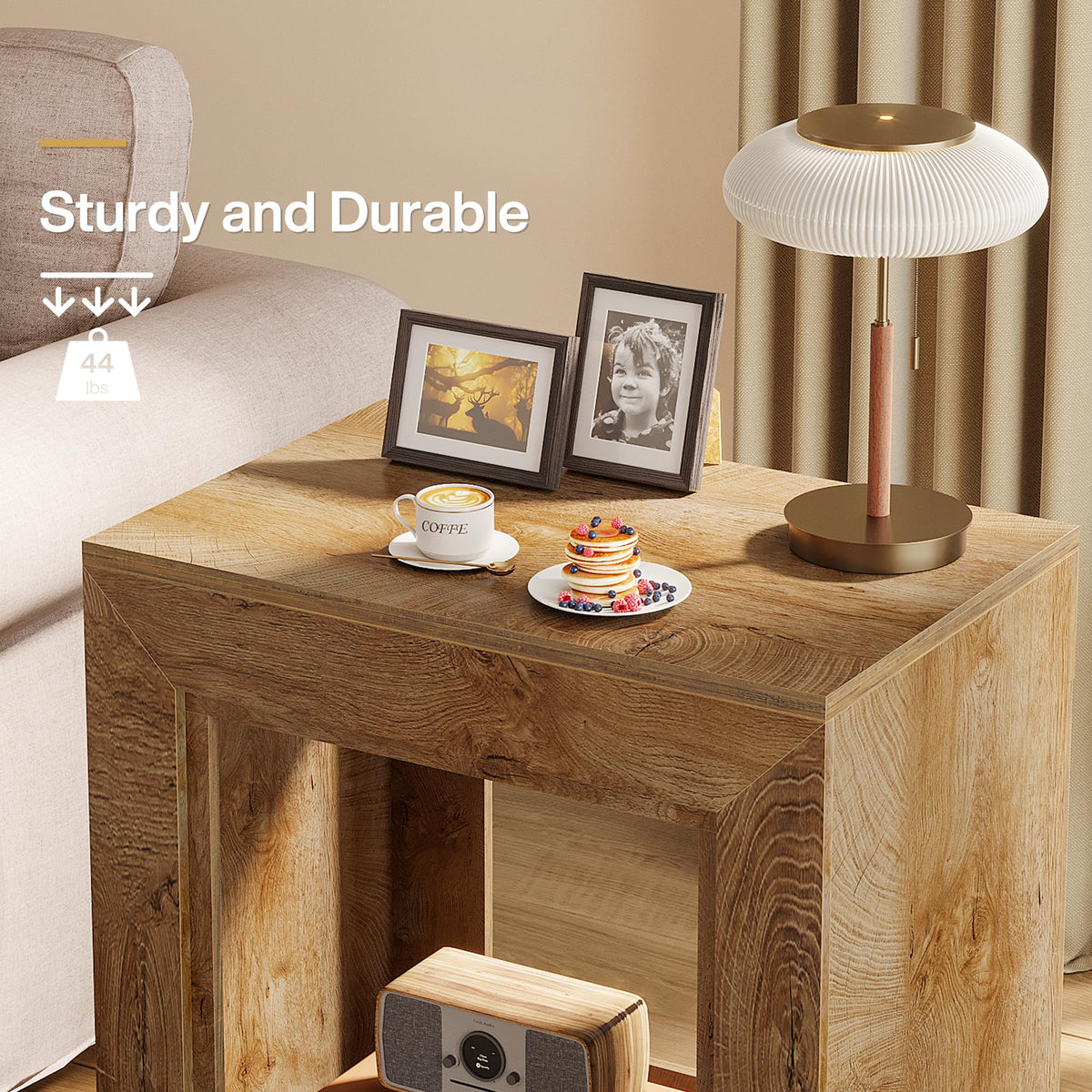 Tribesigns Rustic Wood End Table, 2 Tiered Square Side Table with Storage Shelf, Industrial Sofa Side Table for Living Room, Entrance (1, Wood)