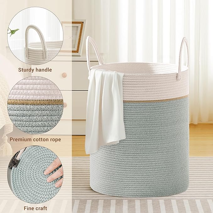 Tall Laundry Basket with Handles, 88L Portable Dirty Clothes Hamper, Boho