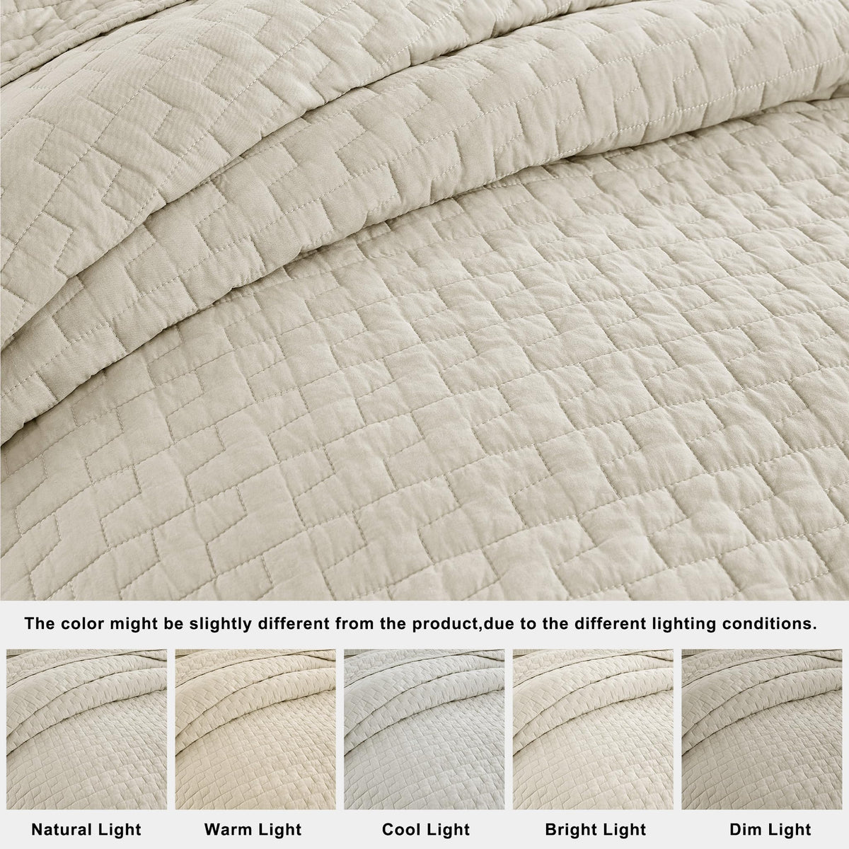 palassio Beige 100% Cotton Quilt California Cal King Size Bedding Sets with 2 Pillow Shams, Textured Oversized Lightweight Bedspread Shabby Chic Coverlet, Soft Bed Cover for All Season, 3 Pieces