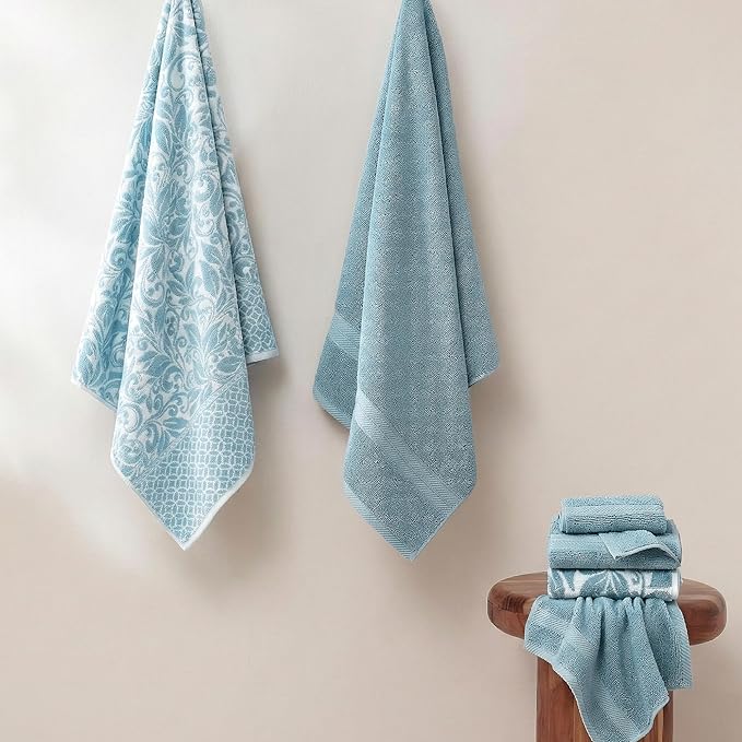 Modern Threads Trefoil Filigree 6-Piece 100% Cotton Towel Set – Reversible Yarn
