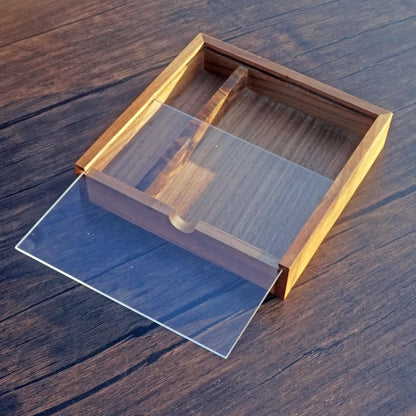 LONMAIX Walnut Wood Keepsake Box with Clear Acrylic Lid, Handmade Storage Box for Jewelry, Photos, Collectibles, Gifts (6.7 x 6.7 x 1.38 Inches)