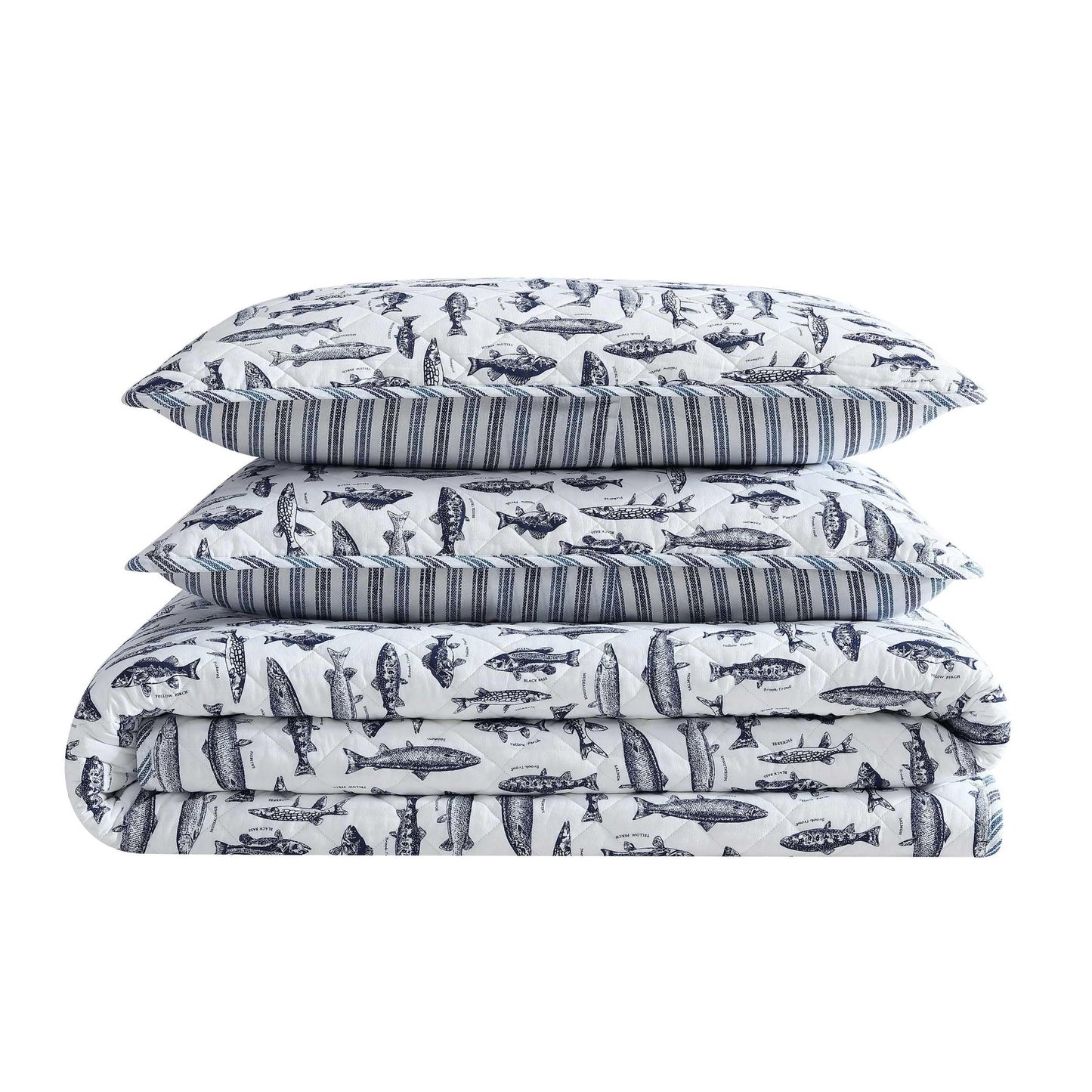 Eddie Bauer - Quilt Set, Super Soft Bedding with Matching Shams, Silky Smooth & Breathable, Classic Home Essentials (Wes Fish Blue, Full/Queen)