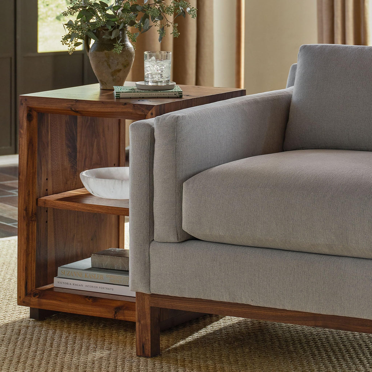 Stickley Saranac Side Table, End Table, Solid Rustic Walnut, Sustainable Construction, Open Back, Adjustable Shelf, Sled Base, 19in W x 18in D x 26in H, Made in USA