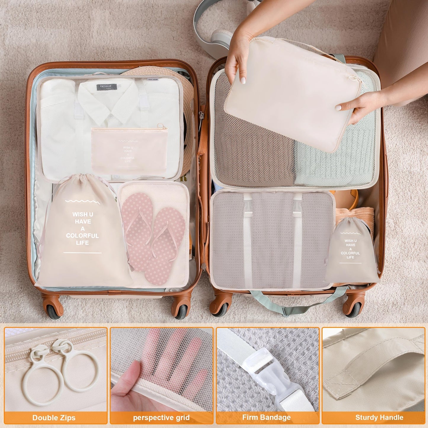 8 Set Packing Cubes for Suitcases, kingdalux Travel Luggage Packing Organizers with Laundry Bag, Compression Storage Shoe Bag, Clothing Underwear Bag, for Man & Women