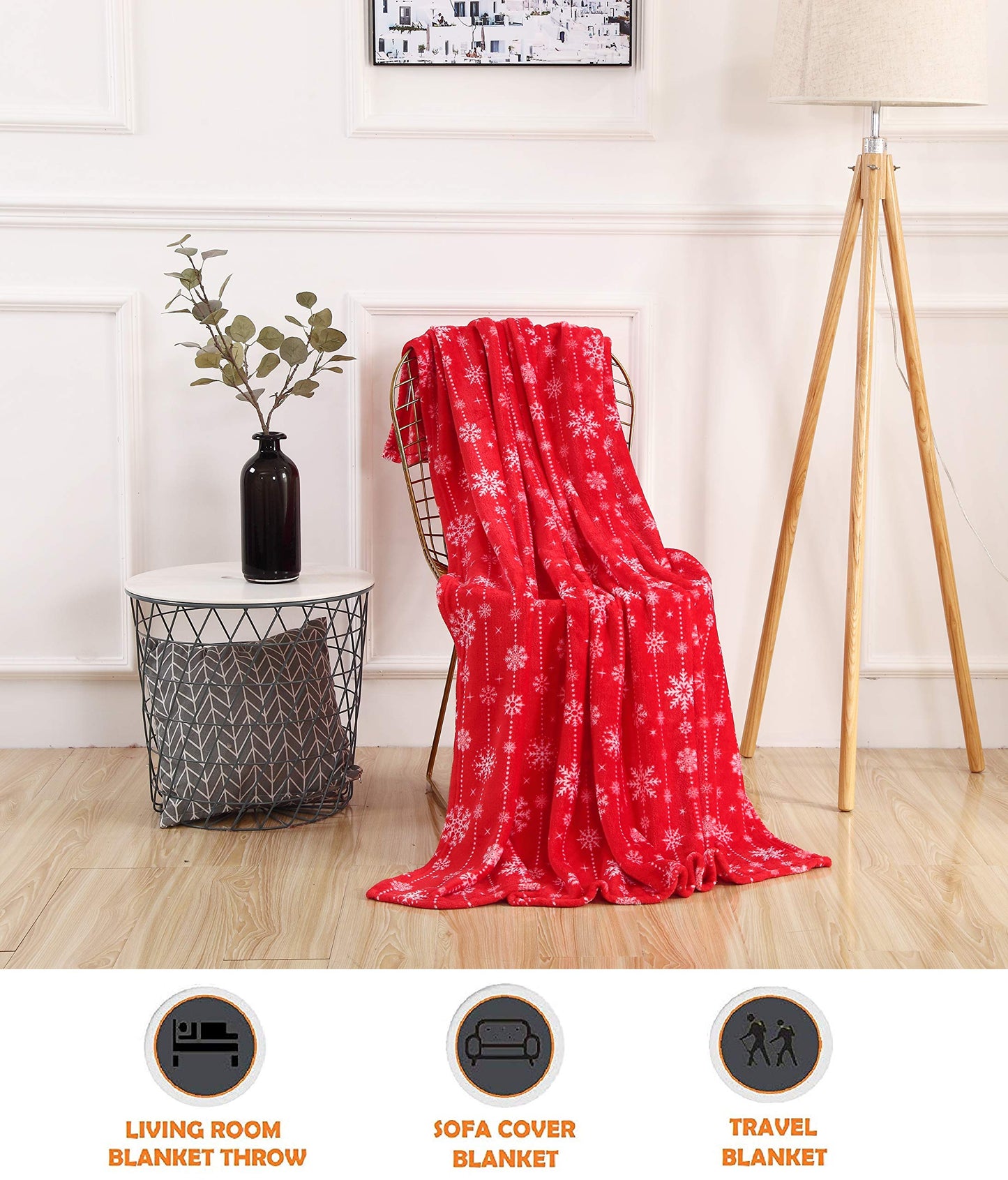 Elegant Comfort Luxury Velvet Super Soft Christmas Prints Fleece Blanket-Holiday Theme Home Décor Fuzzy Warm and Cozy Throws for Winter Bedding, Couch and Gift, 50 x 60 inch, Snowflakes