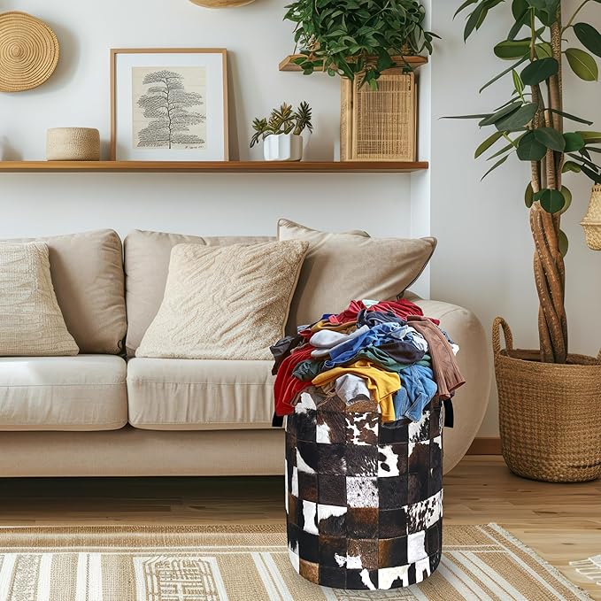 Personalise Cow Print Laundry Basket Oxford Cloth Animal Cowhide Laundry Hamper