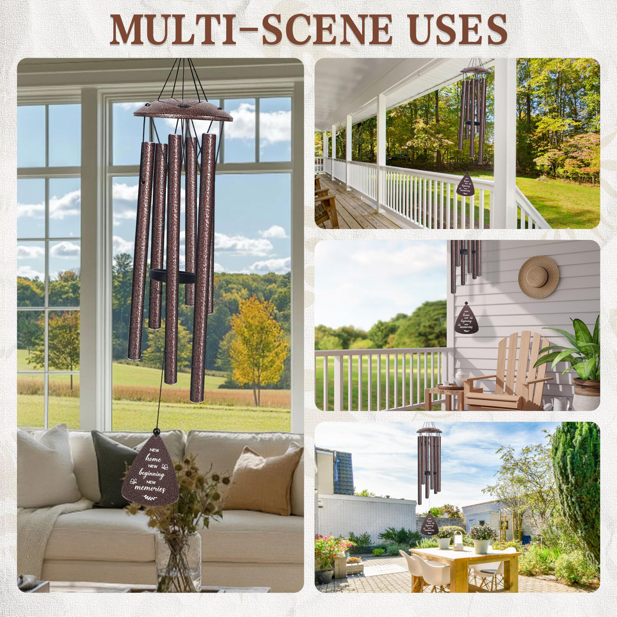 House Warming Gifts New Home, 32" Bronze Wind Chimes Housewarming Gifts, New Home Gift Ideas for Women Men Homeowners Couples Family Friends, Unique First Home Gift for Apartment Decor