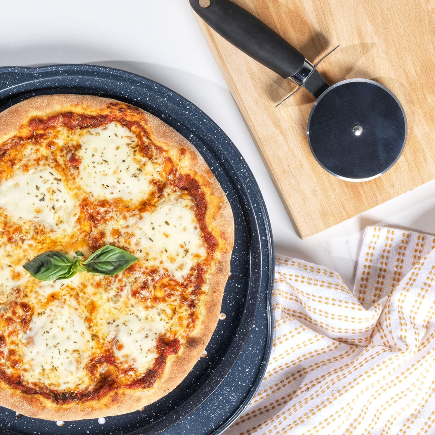 Russell Hobbs Nightfall Stone Set of 2 Large Pizza Trays - 14.5" Pizza Pans, Non-Stick Round Baking Trays, Carbon Steel, PFOA Free, Perforated Base for Crispy Cooking, Ideal for Pizza's, Garlic Bread