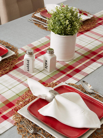 DII Orchard Plaid Collection Linen Tabletop Essentials, Table Runner, 14x72, Taupe/Red