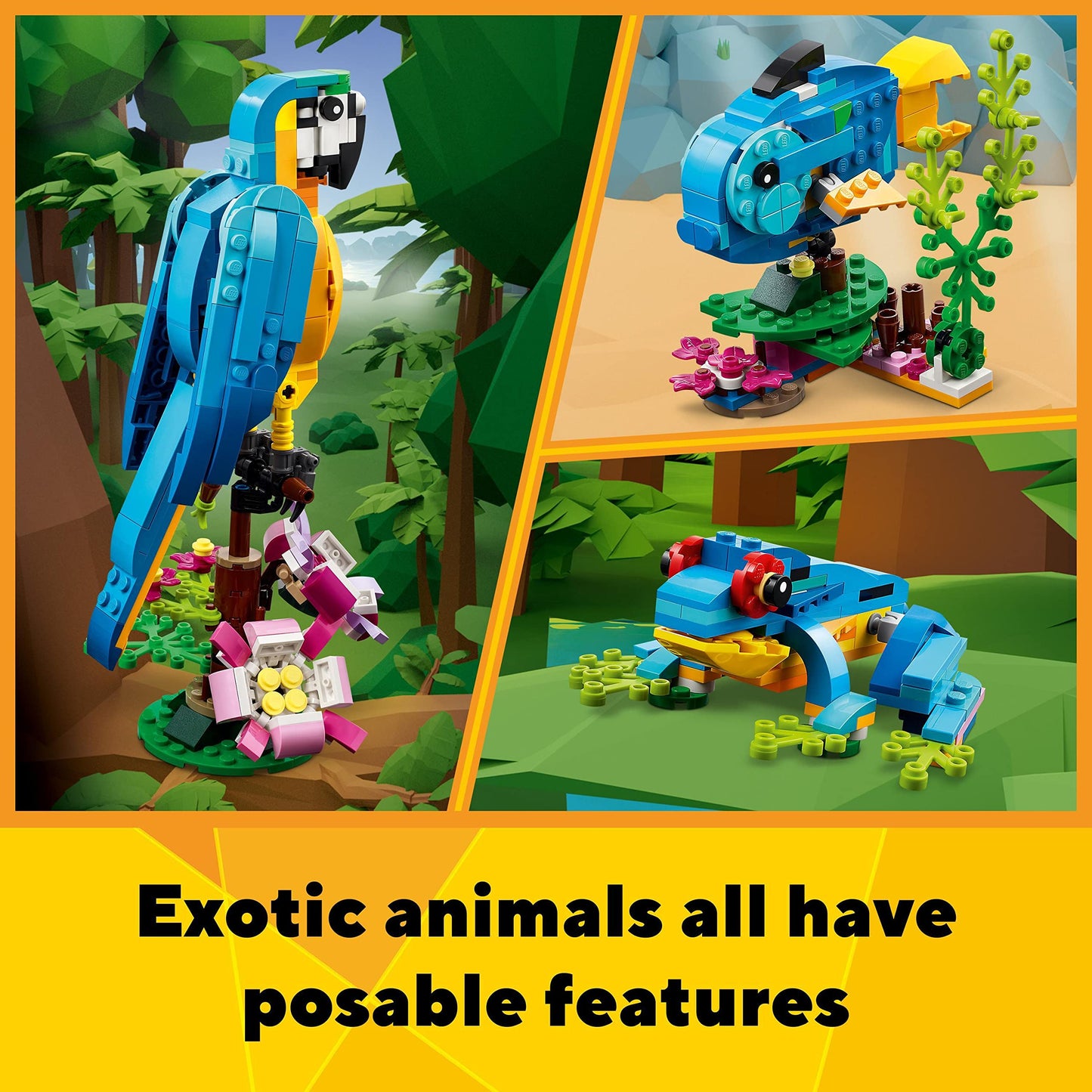 LEGO Creator 3 in 1 Exotic Parrot to Frog to Fish Animal Figures Building Toy, Creative Toys for Kids Aged 7 and up 31136