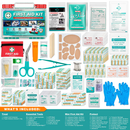 General Medi 295 Pieces Professional First Aid Kit - HardCase First Aid Box - Contains Premium Medical Supplies for Travel, Home, Office, Vehicle, Camping, Workplace & Outdoor