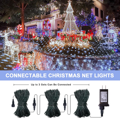 JMEXSUSS 360 LED Net Christmas Lights Outdoor Waterproof, Connectable 12ft x 5ft Net Lights Outdoor Mesh Light with Remote, 8 Modes Plug in White Christmas Light for Bushes Christmas Decorations