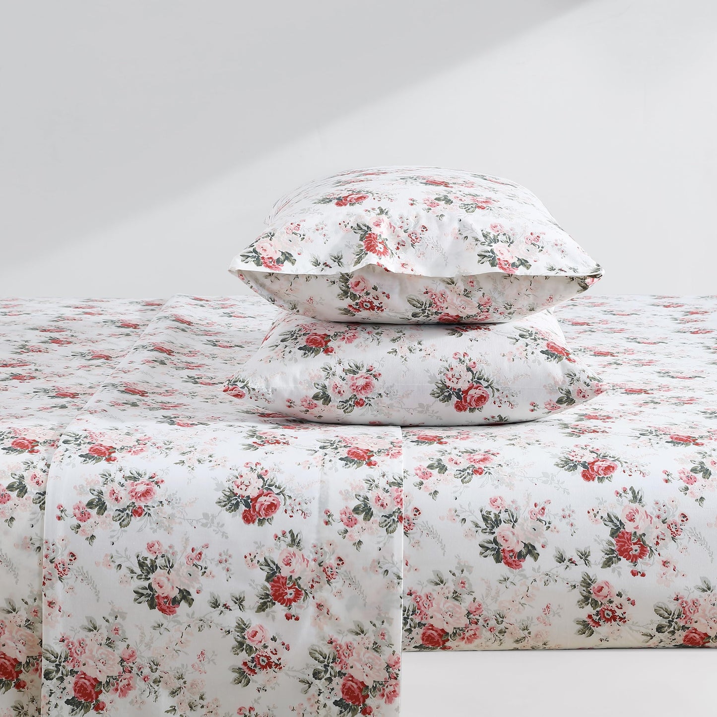 Laura Ashley - King Sheets, Cotton Percale Bedding Set, Lightweight & Breathable Home Decor (Ashfield Pink, King)