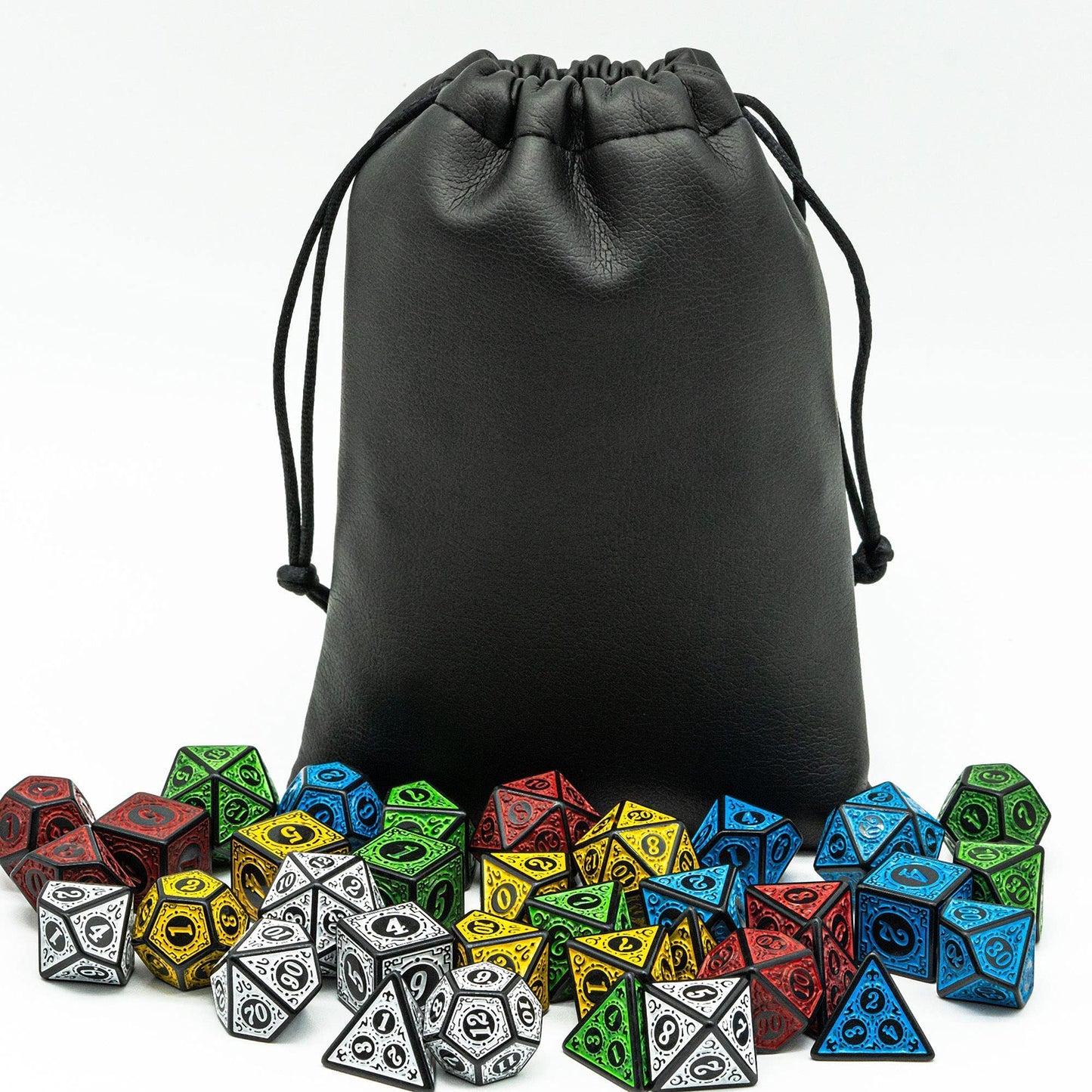 Poludie 5 Sets Dice DND, Polyhedral Dice Set (35pcs) with Leather Dice Bag, D&D Dice Set for Dungeons and Dragons, RPG Table Games (Window Lattice Carved Series)