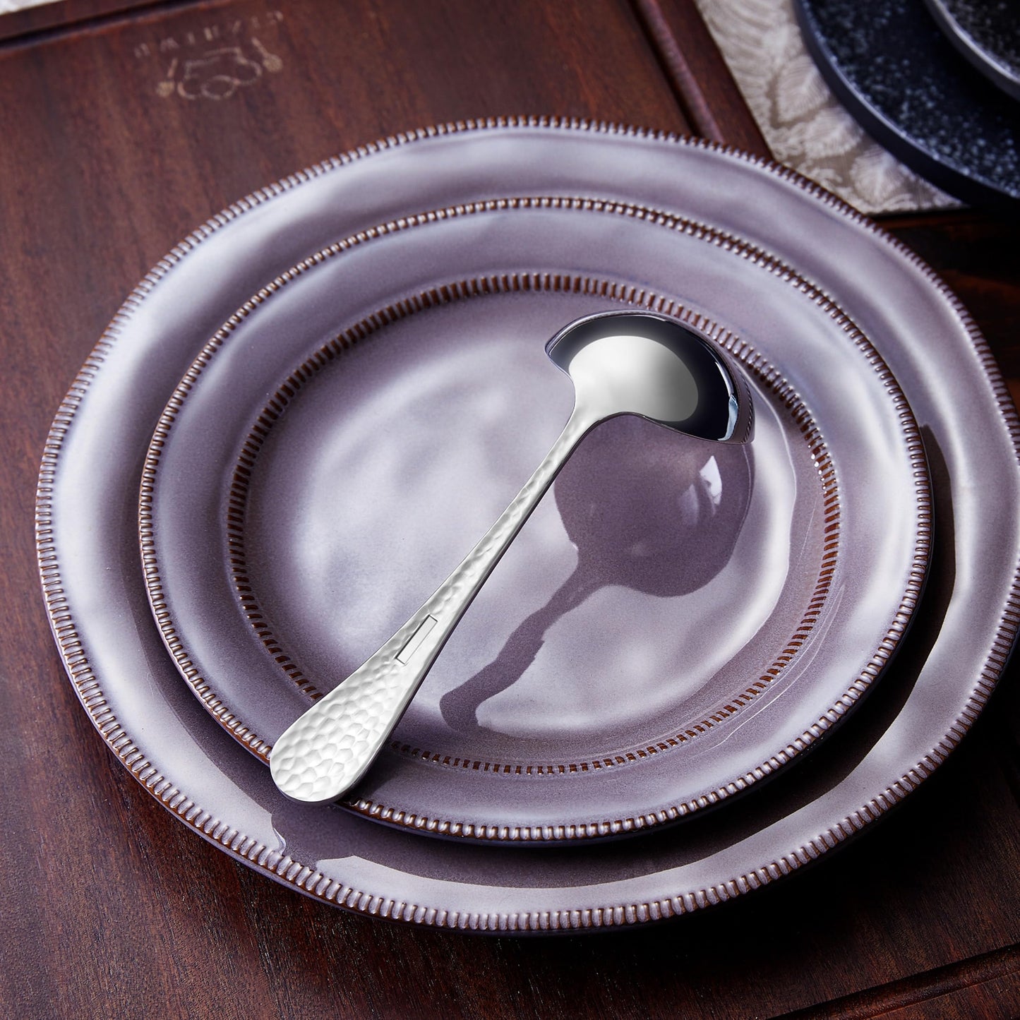 KEAWELL Premium 7.3" Hammered Gravy Ladle – 18/10 Stainless Steel – Exquisite Blend of Elegance and Functionality – Dishwasher Safe