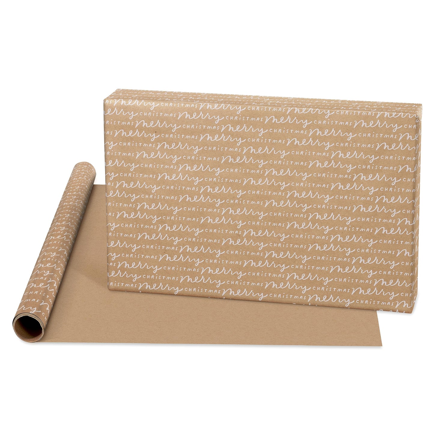 American Greetings Vintage Kraft Christmas Wrapping Paper Rolls, Black, White, and Brown Kraft Holiday Gift Wrap (80 sq. ft., 4 Rolls-30 in. x 8 ft.) Snowflakes, Snowmen, Trees, Merry Christmas
