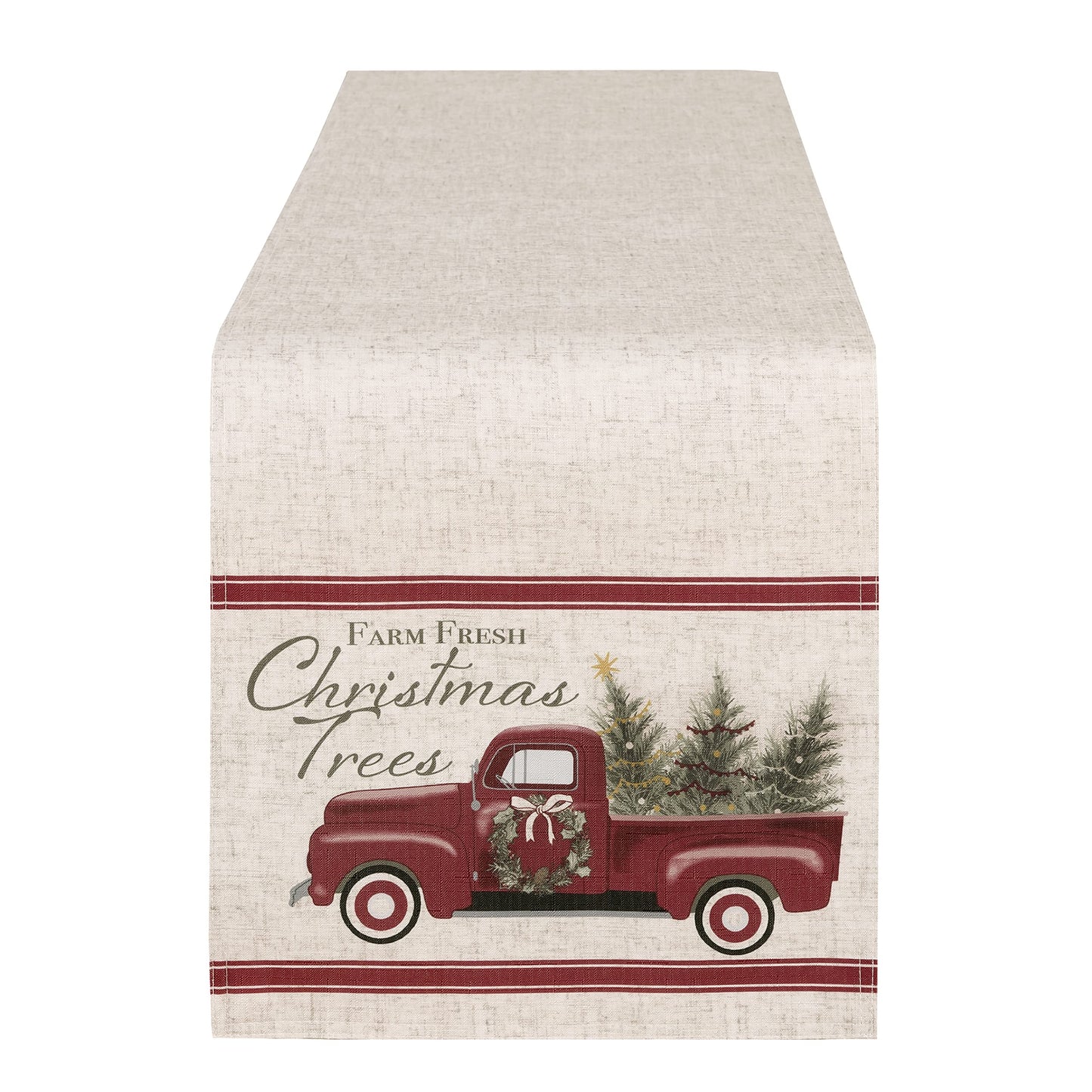 Newbridge Christmas Pine Hill Tree Farm Fresh Red Truck 72 Inch Long Table Runner, Nostalgic Retro Holiday Country Farm Truck No Iron and Stain Resistant Table Runner for Party, Banquet and Buffet